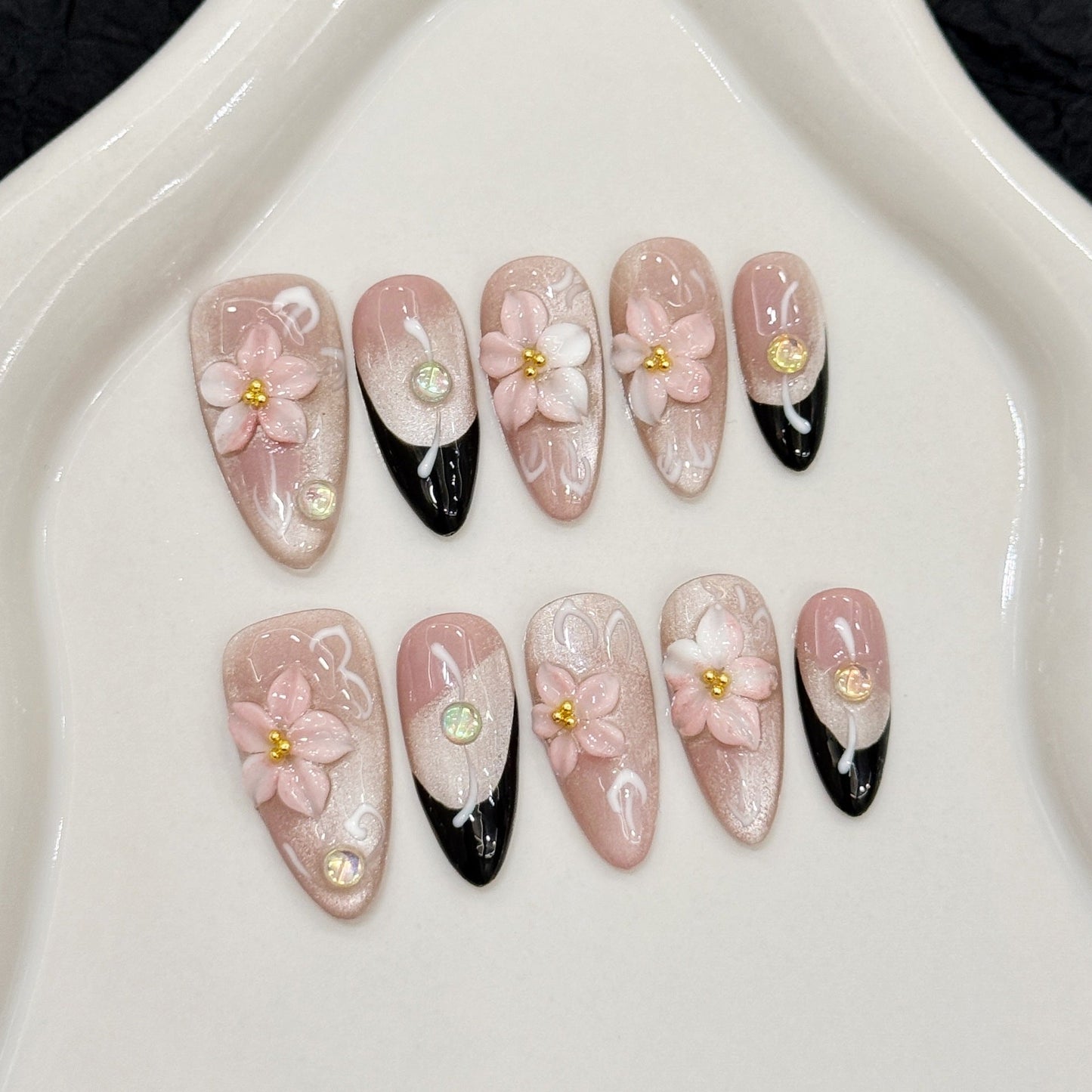 🌸Peach Blossom Pink Handmade Cat-Eye Press-On Nails (Salon-level elegance in just 10 minutes)