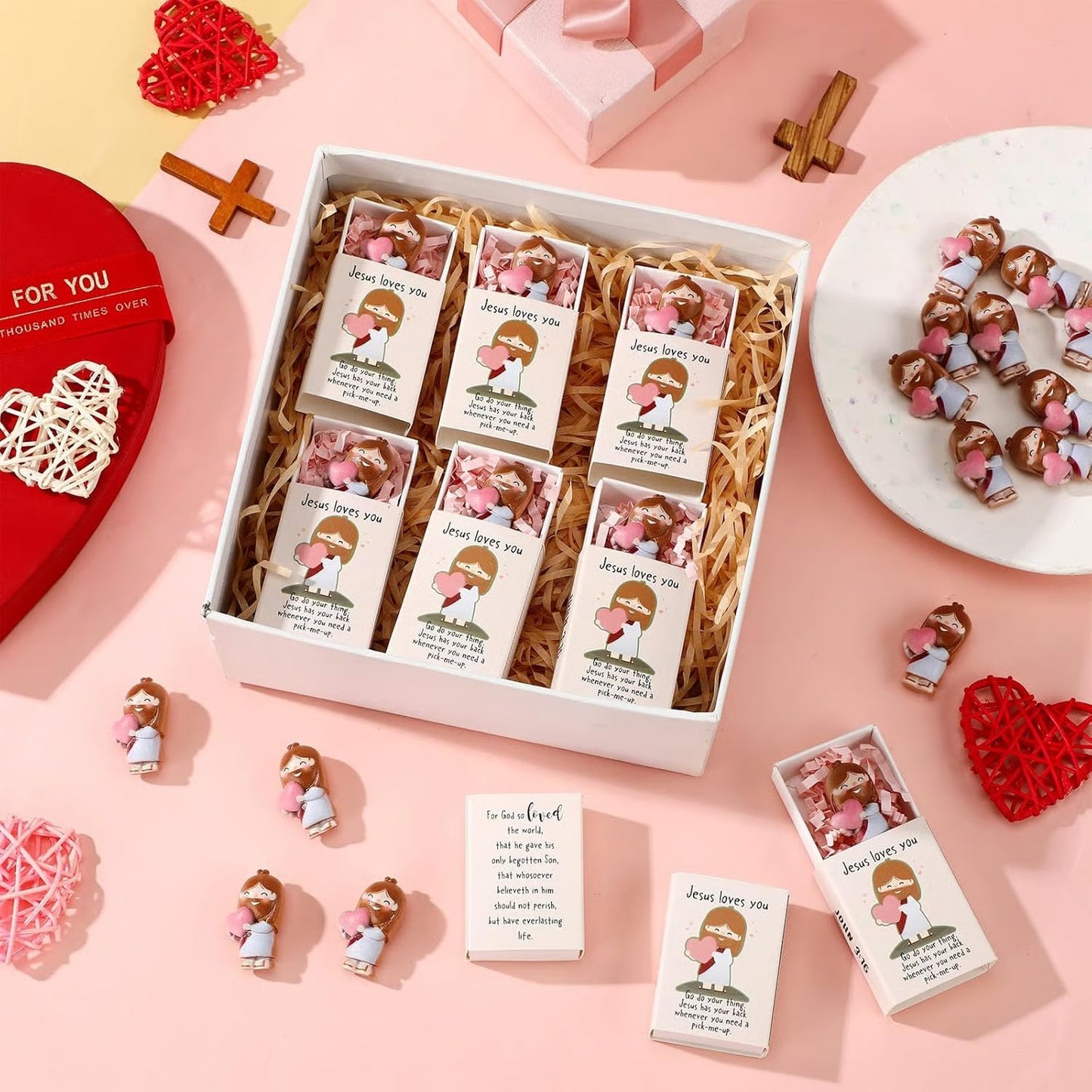 🙏💝12 PCS Mini Jesus Loves You Figurines Gifts✨