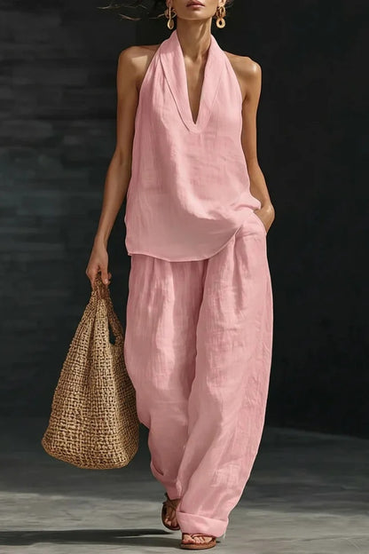 Women's V-neck Top + Tencel Denim Casual Suit