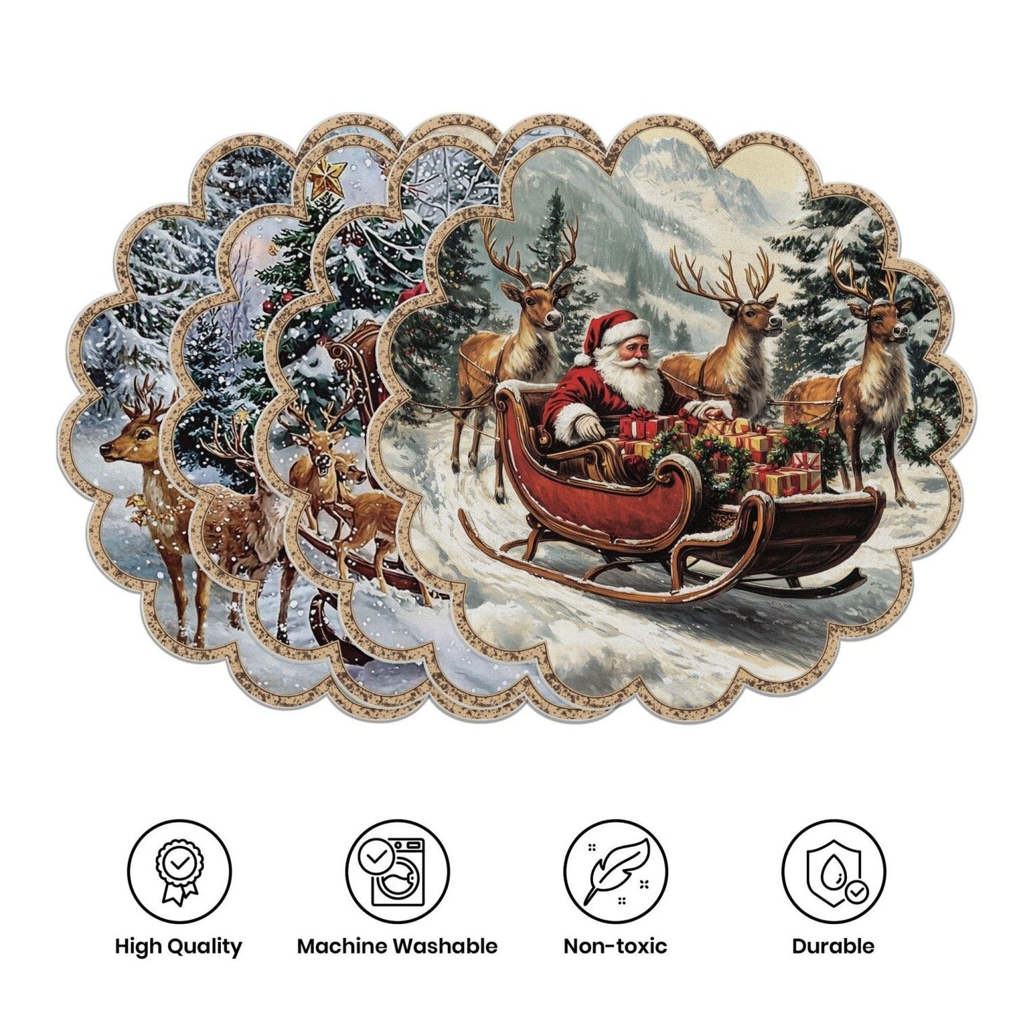 10 pcs. Winter placemats in the shape of poinsettias and pine cones, table mats made of non-slip fabric