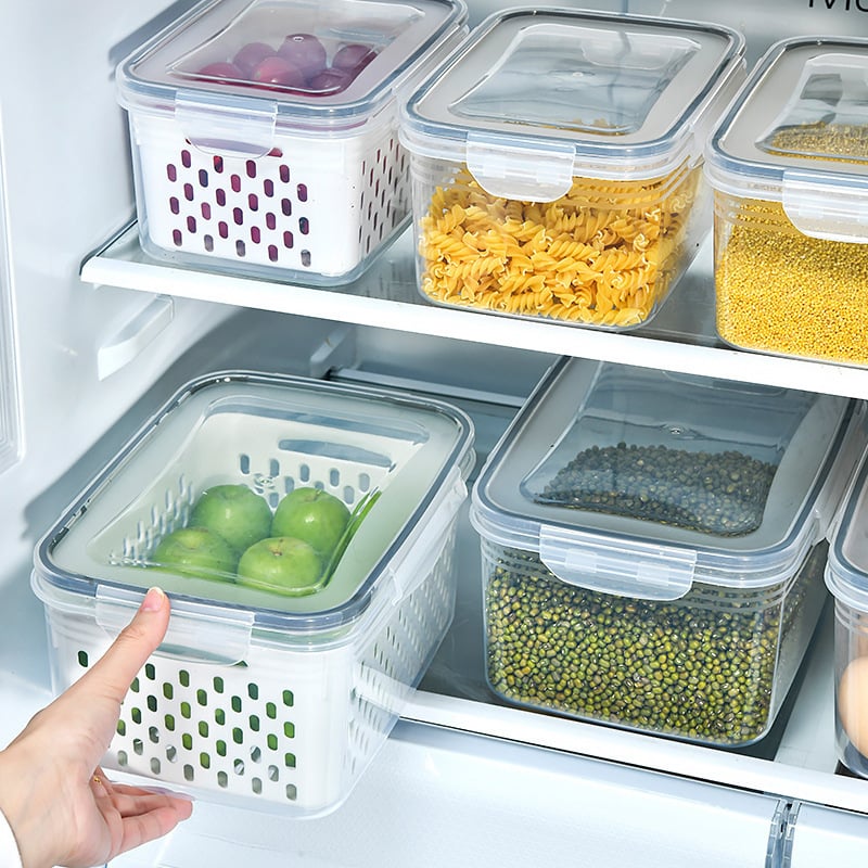 3-Piece Stackable Fridge Storage Containers with Removable Colander