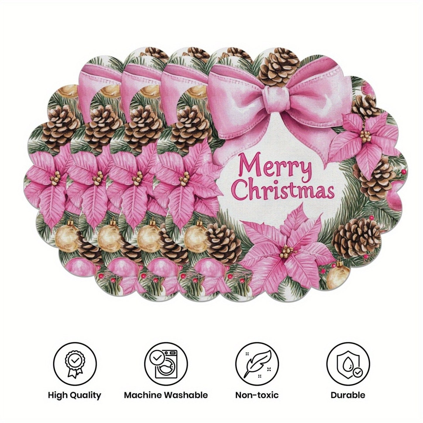 10 pcs. Winter placemats in the shape of poinsettias and pine cones, table mats made of non-slip fabric