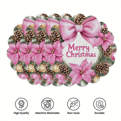 10 pcs. Winter placemats in the shape of poinsettias and pine cones, table mats made of non-slip fabric