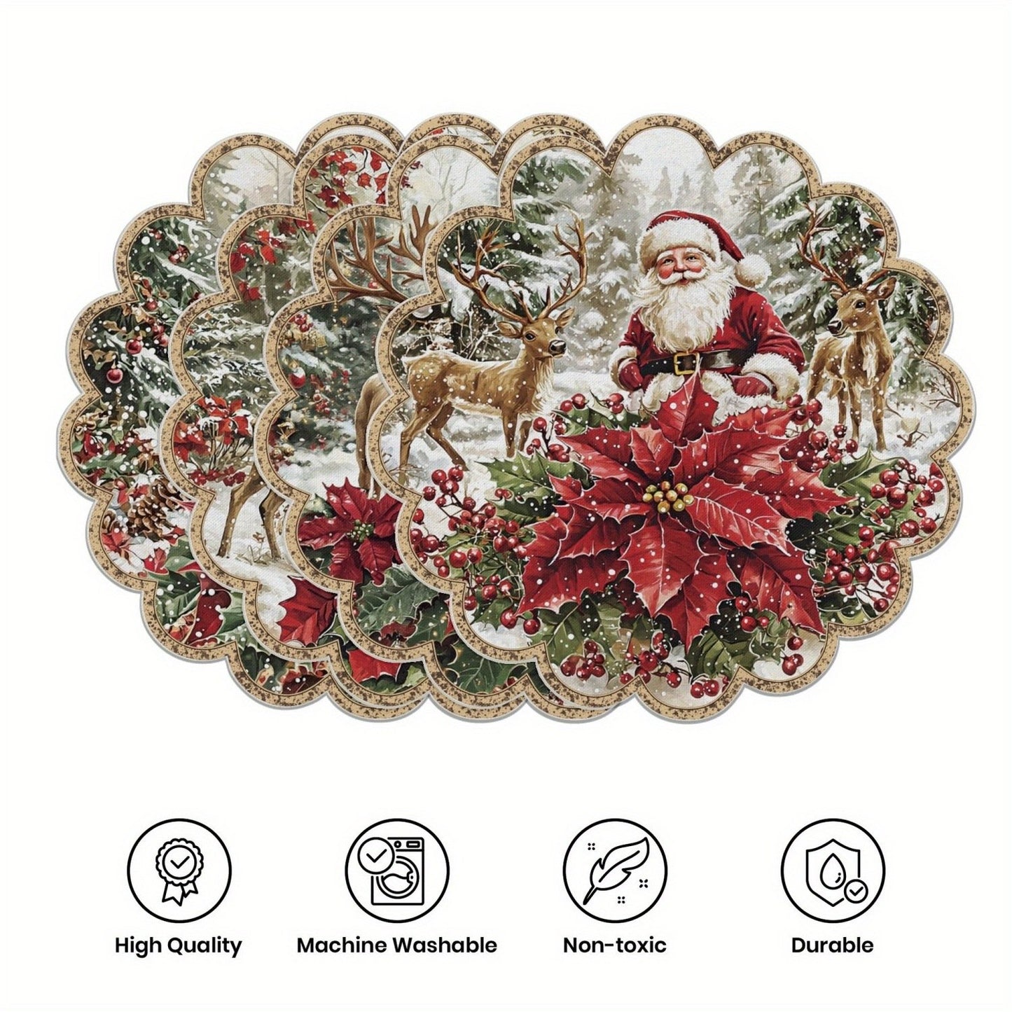 10 pcs. Winter placemats in the shape of poinsettias and pine cones, table mats made of non-slip fabric