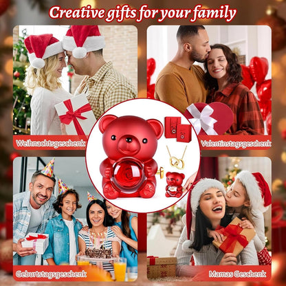 Cute Teddy Bear with Preserved Rose--Necklace📿+Eternal Rose🌹+Teddy Bear🧸