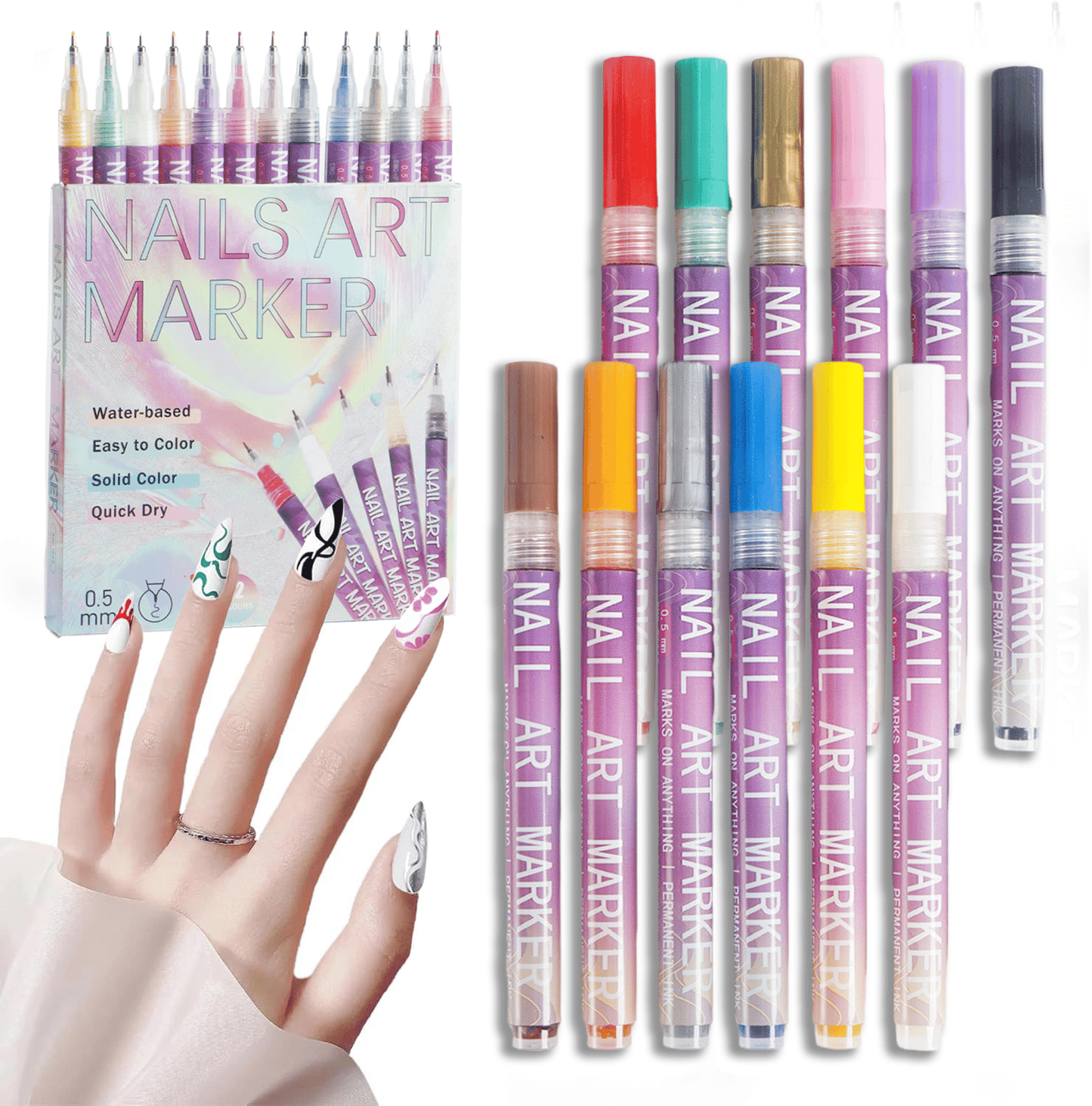 🎨Set of 12 colorful nail art markers🌈