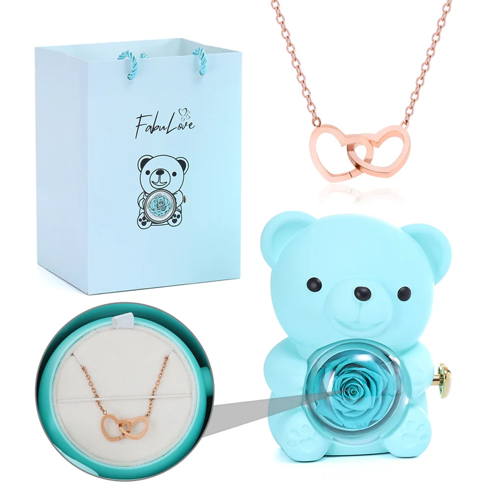 Cute Teddy Bear with Preserved Rose--Necklace📿+Eternal Rose🌹+Teddy Bear🧸