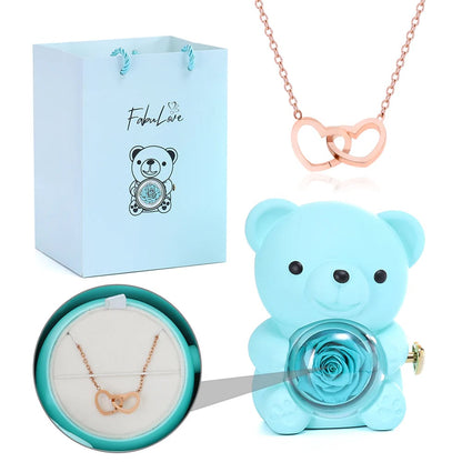 Cute Teddy Bear with Preserved Rose--Necklace📿+Eternal Rose🌹+Teddy Bear🧸