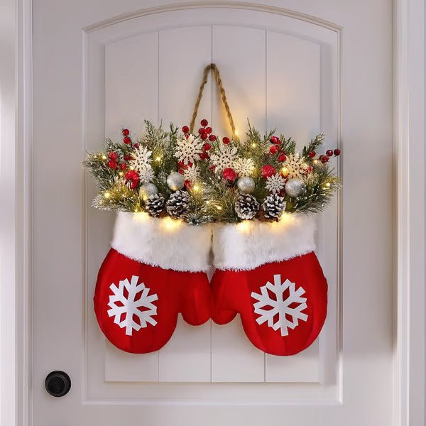 🎄🎅 Christmas mitten-shaped wreath for the front door with artificial pine branches
