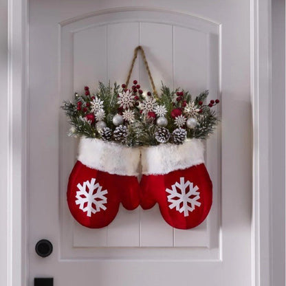🎄🎅 Christmas mitten-shaped wreath for the front door with artificial pine branches