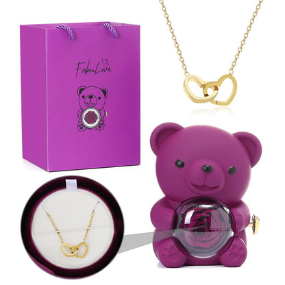 Cute Teddy Bear with Preserved Rose--Necklace📿+Eternal Rose🌹+Teddy Bear🧸