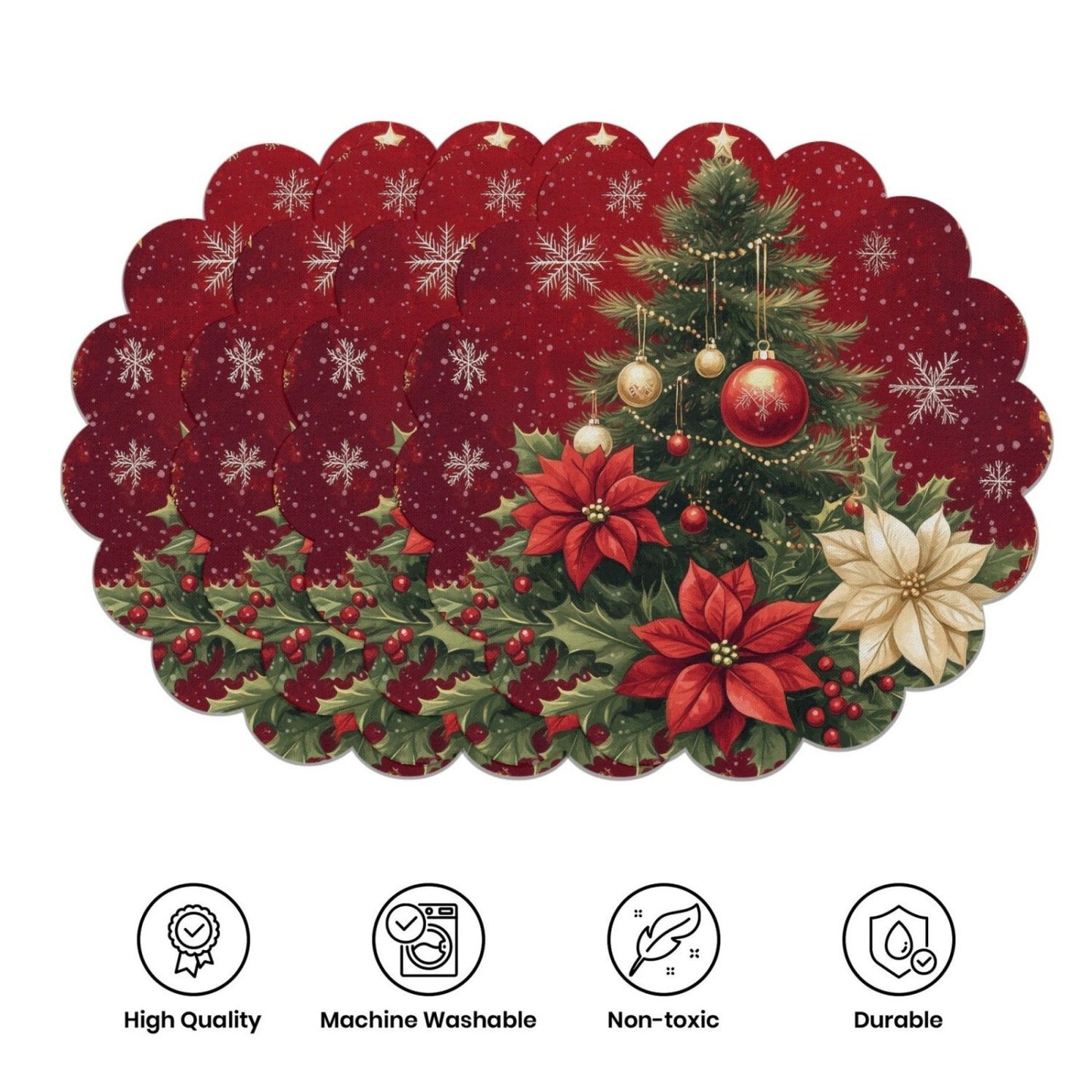 10 pcs. Winter placemats in the shape of poinsettias and pine cones, table mats made of non-slip fabric