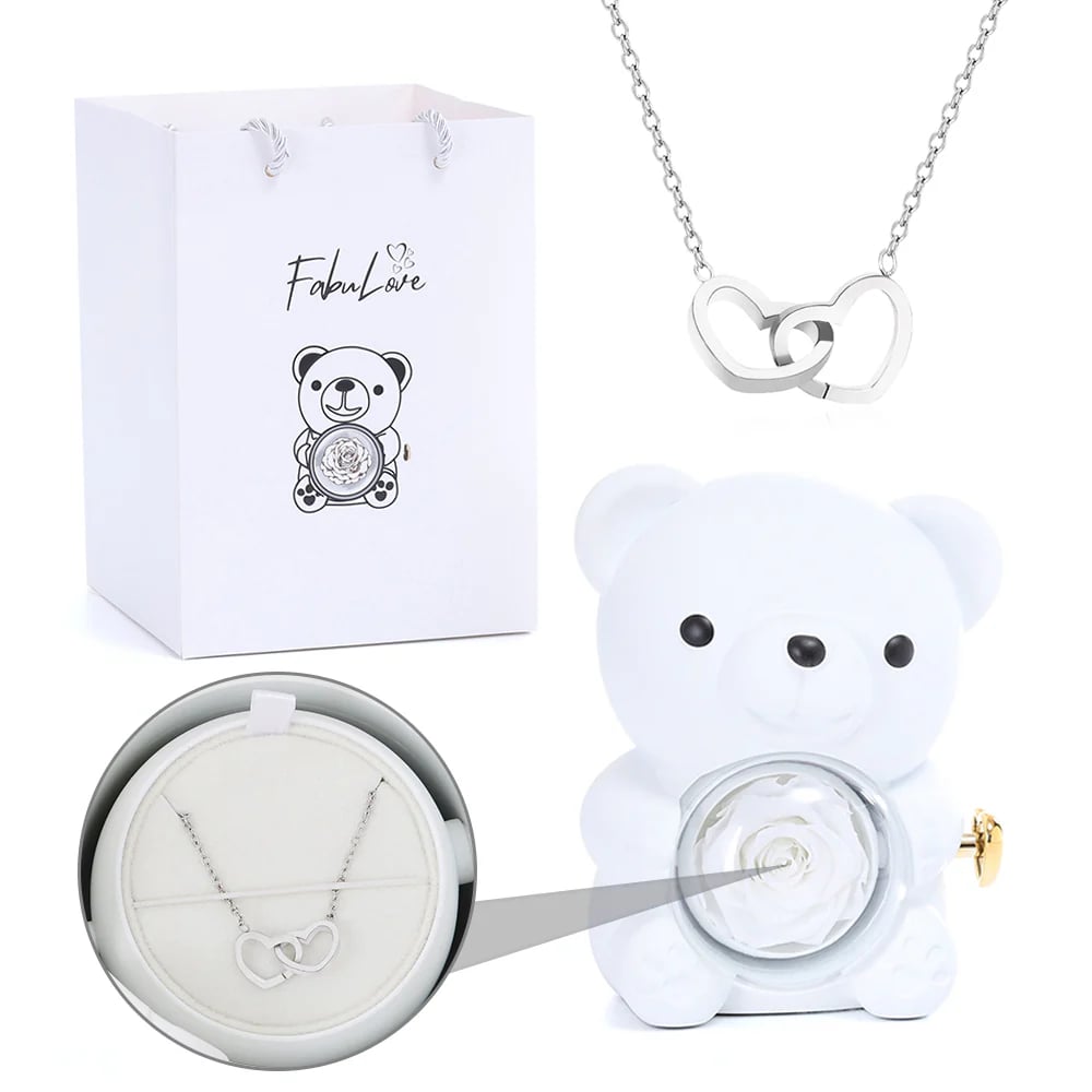 Cute Teddy Bear with Preserved Rose--Necklace📿+Eternal Rose🌹+Teddy Bear🧸
