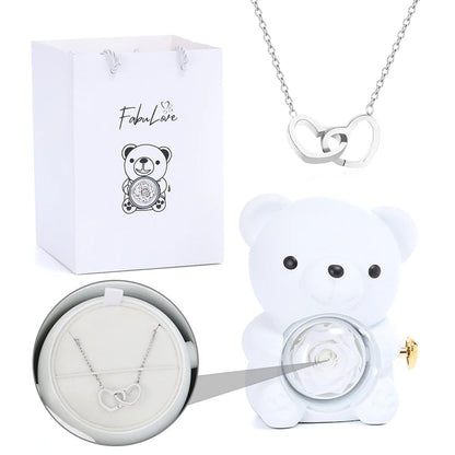Cute Teddy Bear with Preserved Rose--Necklace📿+Eternal Rose🌹+Teddy Bear🧸