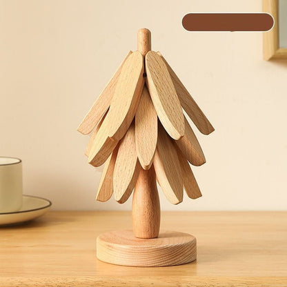 🎅Natural Tree Coaster Set – 4 Bamboo & 1 Stand in the Shape of a Christmas Tree