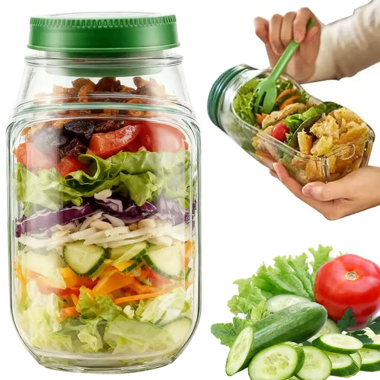 Salad Pod Mason Jar Side Open, Salad Jar with Side Opening for Lunch, Portable Salads Dressing Container with Lid for Travel Leakproof Dressing Compartment