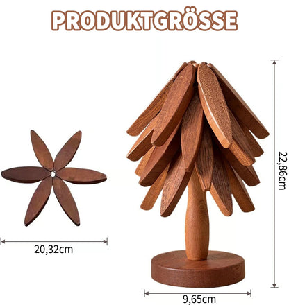 🎅Natural Tree Coaster Set – 4 Bamboo & 1 Stand in the Shape of a Christmas Tree