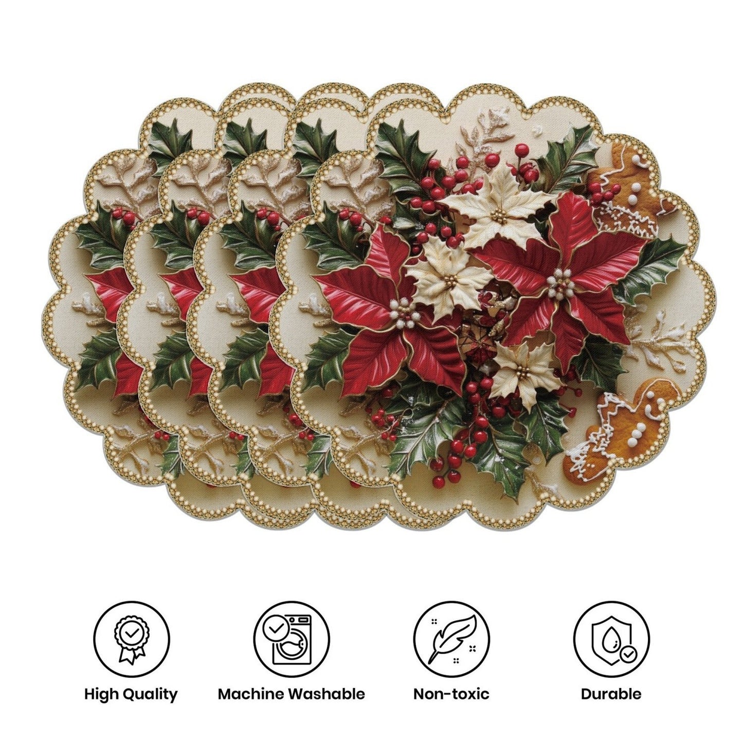 10 pcs. Winter placemats in the shape of poinsettias and pine cones, table mats made of non-slip fabric