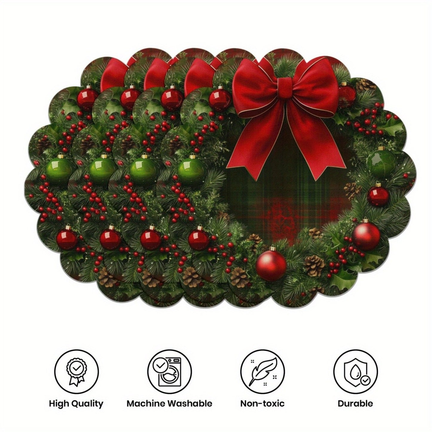 10 pcs. Winter placemats in the shape of poinsettias and pine cones, table mats made of non-slip fabric