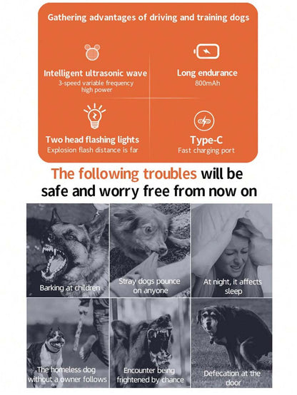 🏆Flash Sale⚡ Rechargeable Portable dog barking stopper with LED Flashlight