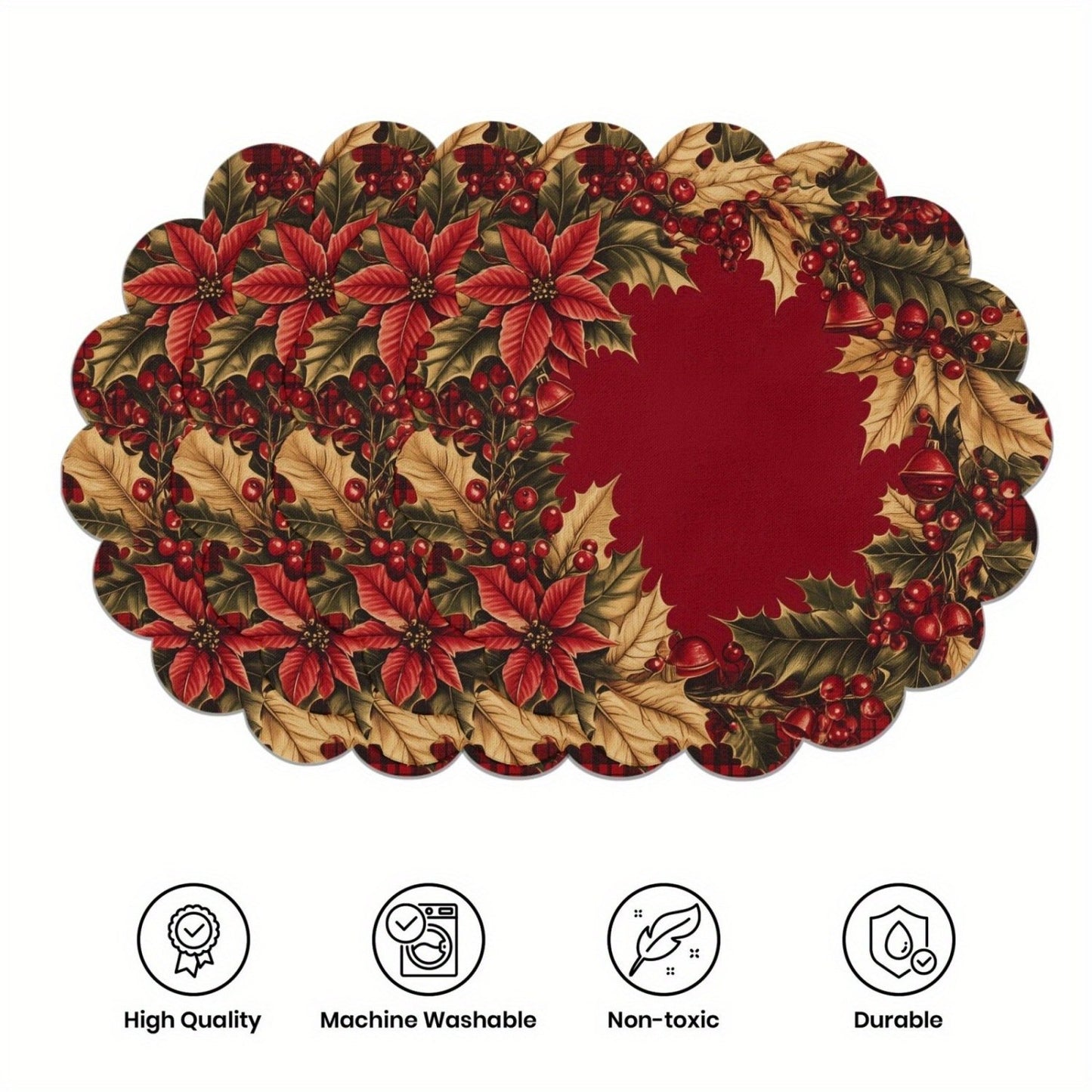 10 pcs. Winter placemats in the shape of poinsettias and pine cones, table mats made of non-slip fabric