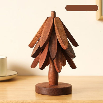 🎅Natural Tree Coaster Set – 4 Bamboo & 1 Stand in the Shape of a Christmas Tree