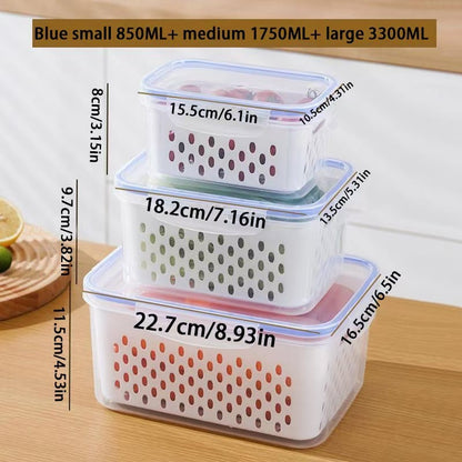 3-Piece Stackable Fridge Storage Containers with Removable Colander