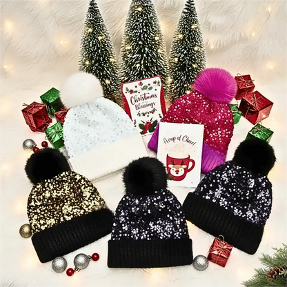 🎁Year-End Sale 48% OFF⚡✨Winter Sparkly Sequin Pom Beanie